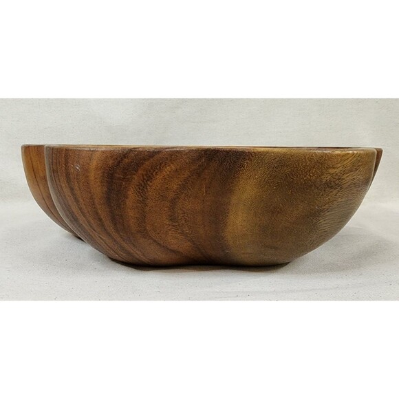 Vintage Monkey Pod Flower-Shaped Salad Bowl Set (Large + 6 Small Bowls) —1970s - Picture 5 of 16